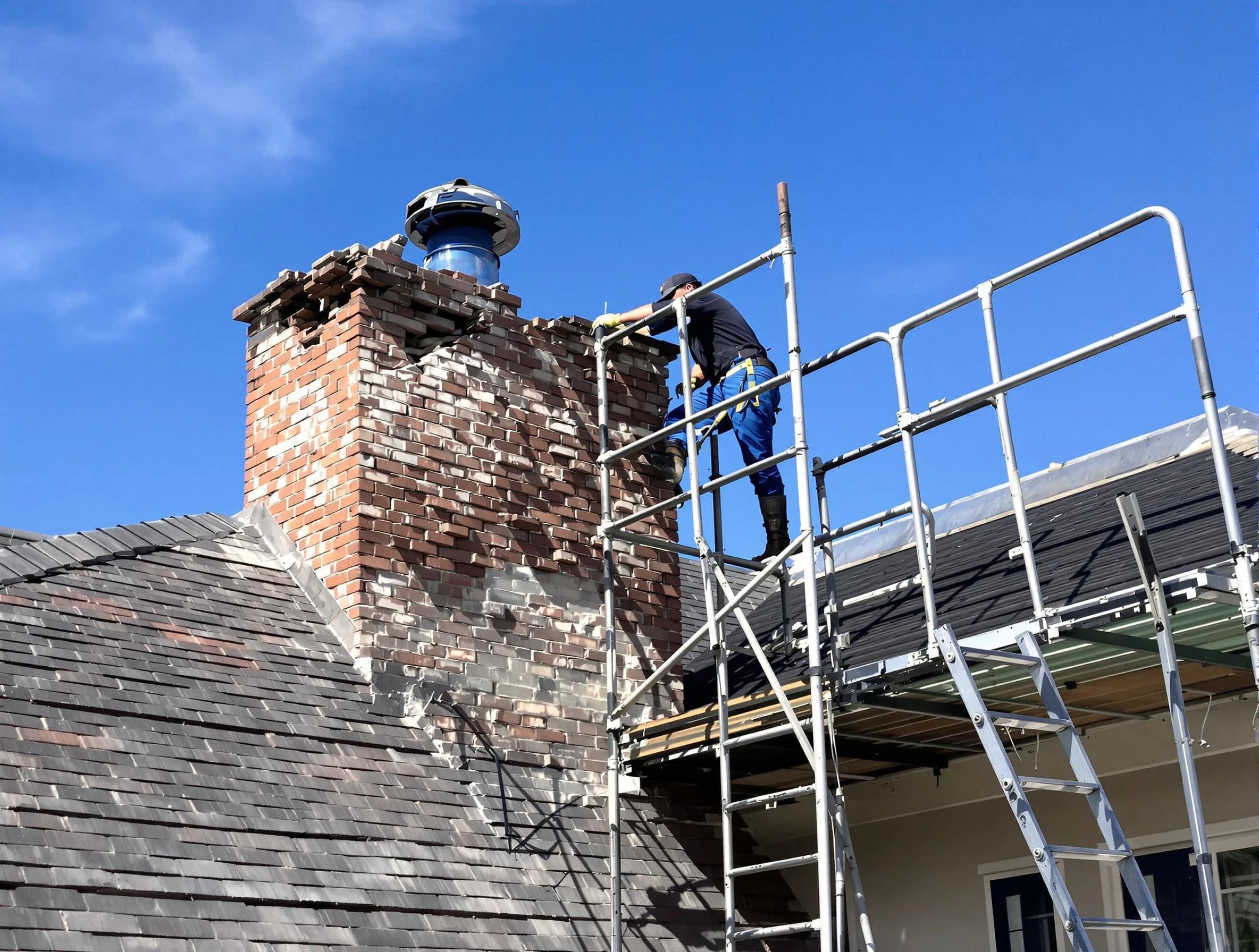 Rebuilding a chimney structure by Sayreville Chimney Sweep in Sayreville, NJ