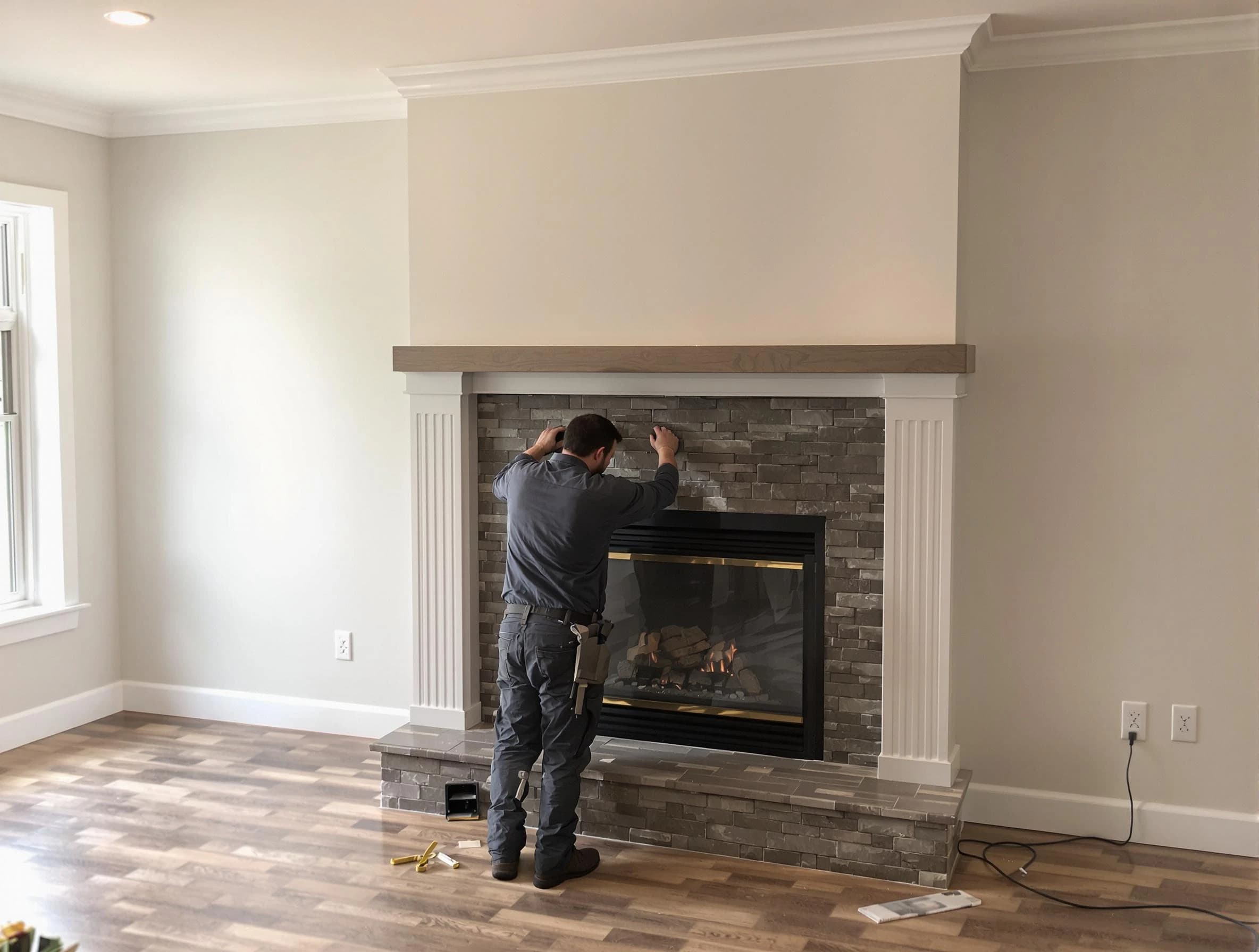 Sayreville Chimney Sweep finishing a custom fireplace install in Sayreville, NJ